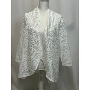 Kasper Women's XL White Textured Open Front 3/4 Sleeve‎ Cardigan Jacket